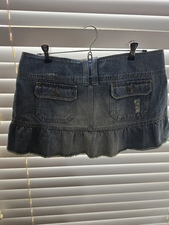 Hydraulic Denim Ruffle Mini Skirt - Blue Size 11/12 - Picture 5 of 7